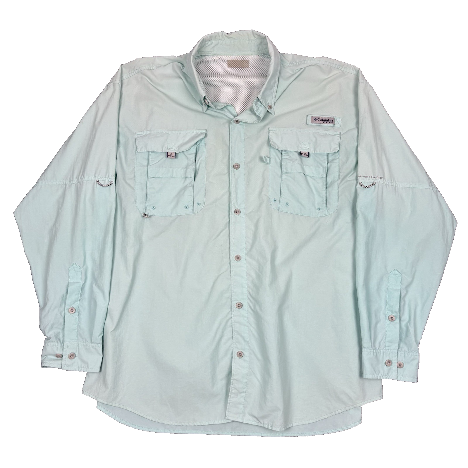 Columbia Shirt Mens Xl Pfg Vented Fishing Omni Shade Button Up Teal Blue